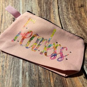 NEW Pink 7”x5” Canvas Zippered Pouch with Custom Vinyl and Charm  Item #PHK4803